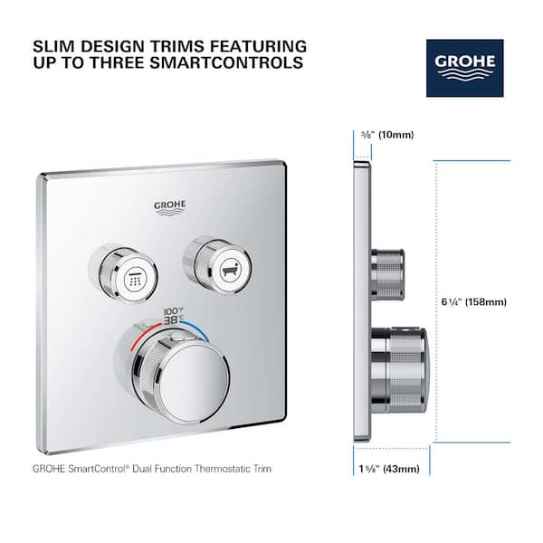 Grohtherm Smart Control Dual Function Square Thermostatic Trim with Control Module in Matte Black