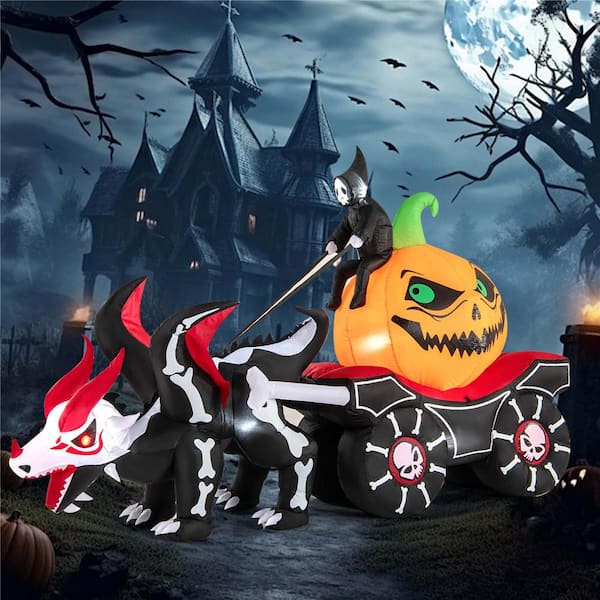 9 ft. Long Halloween Inflatable Decoration Grim Reaper Driving Pumpkin Carriage