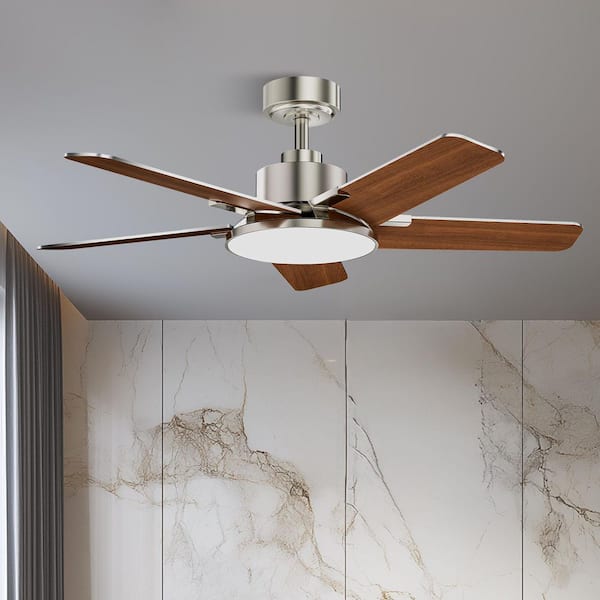 44 in. Indoor Nickel Downrod Mount Modern Ceiling Fan with Integrated LED with Remote Control Included