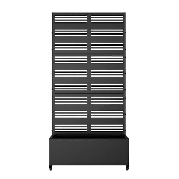 72 in. H x 35 in. W Rectanglar Black Outdoor Metal Privacy Screen Planter Box Wall Decor in Louvered Pattern