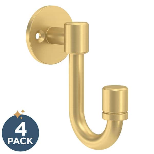 Franklin Brass 4-Pack Bar 3-5/8 in. H, Zinc 35 lb. Load Capacity Classic Single Prong Wall J-Hooks, Modern Gold