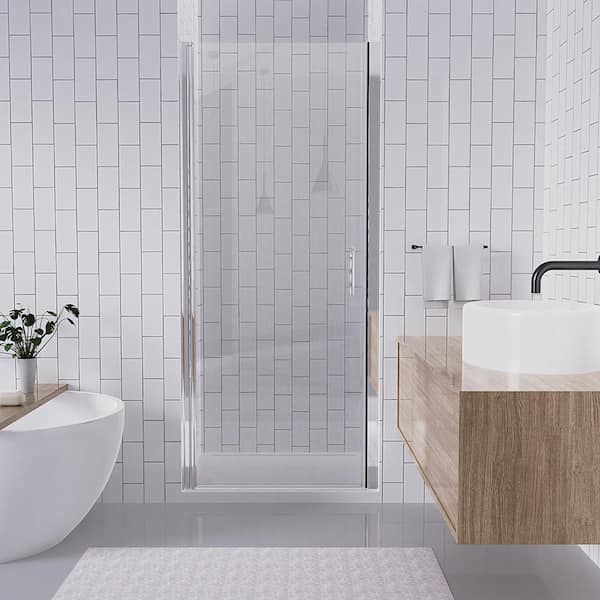 Chrome 32 to 33.5-in.W x 72-in.H Pivot Swing Semi-Frameless Shower Door with Tempered Clear Glass