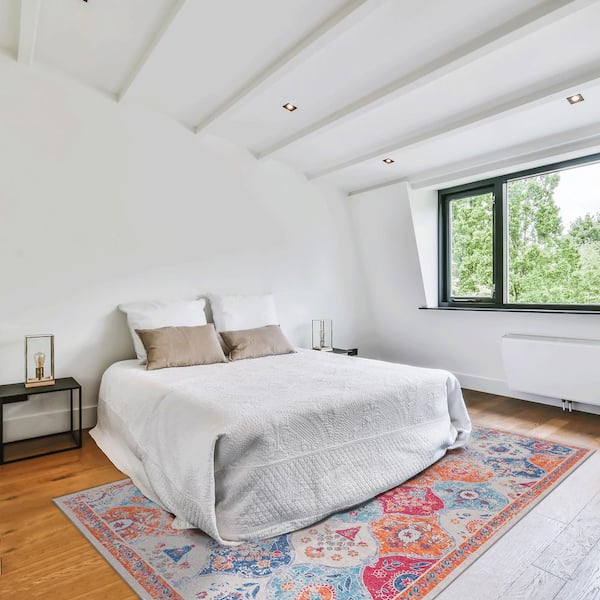 8 ft. x 10 ft. Multi-Colored Floral Washable for Bedroom, Hallway, Kitchen, Playroom Area Rug