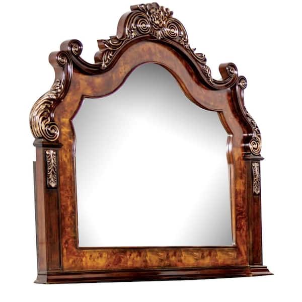 Iliana Cherry Brown, Oak Brown and Gold 3 in. W x 48 in. H Modern and Contemporary Arch Wood Framed Mirror