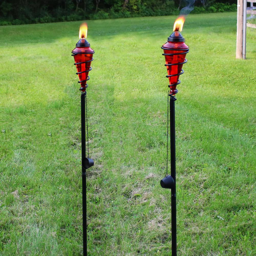 Red Glass and Metal Swirl Adjustable Height Outdoor Torches, Set of 2