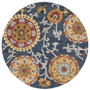 Blossom Navy/Multi 4 ft. x 4 ft. Bohemian Floral Round Area Rug