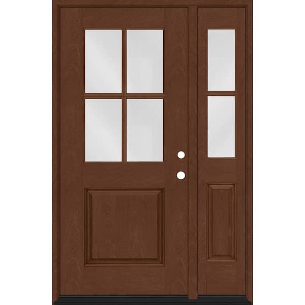 Steves & Sons Regency 53 in. x 80 in. 1/2-4Lite Clear Glass LH Chestnut Stain Mahogany Fiberglass Prehung Front Door w/14in.SL