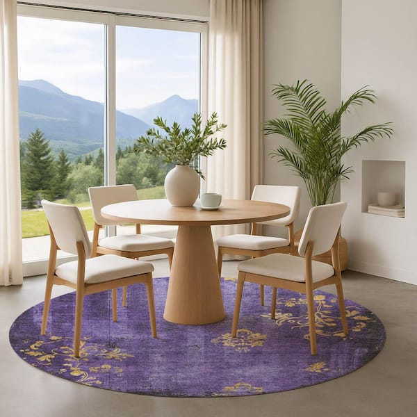 Mayfield Premium Machine Washable Abstract AMF1788 Purple 8 ft. x 8 ft. Round Rug