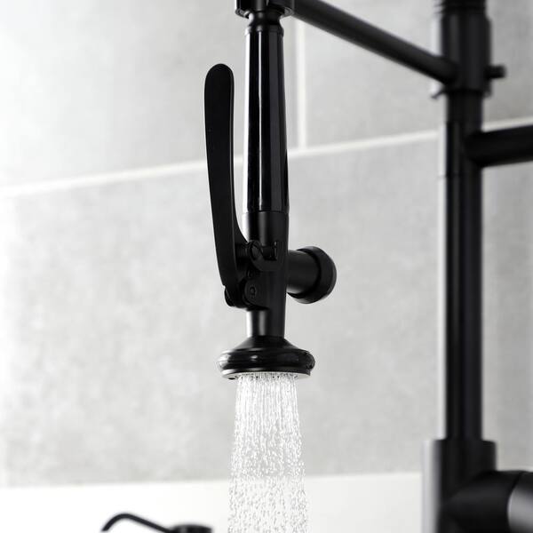 Kingston Brass Kaiser Brushed Nickel/Black Stainless Steel 1-Handle Deck-Mount Pre-rinse Handle Kitchen Faucet (Deck Plate Included) Kingston Brass Kaiser Brushed Nickel/Black Stainless Steel 1-Handle Deck-Mount Pre-rinse Handle Kitchen Faucet (Deck Plate Included)