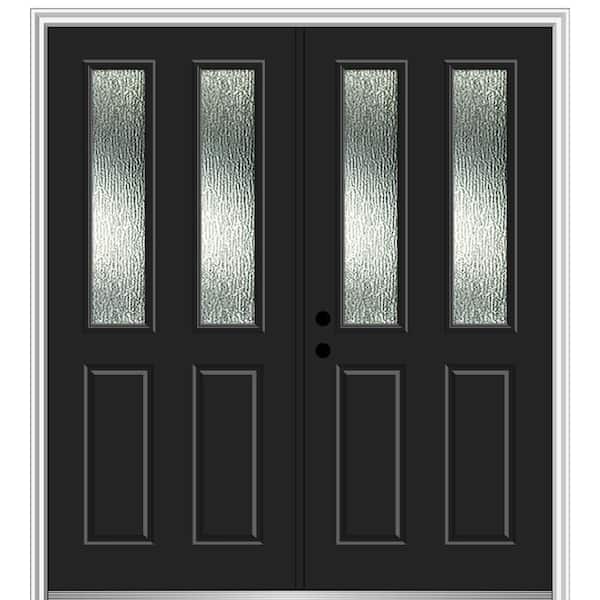 MMI Door 68 in. x 80 in. Right-Hand/Inswing Rain Glass Black Fiberglass Prehung Front Door on 4-9/16 in. Frame