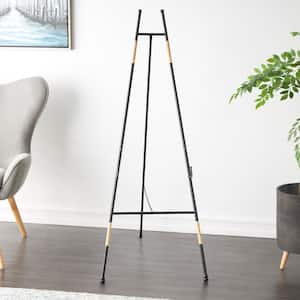 Black Metal Slim Foldable 2-Tier Easel with Wrapped Rattan Accents