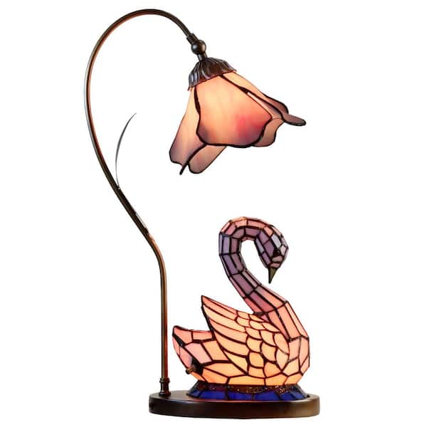Poelking Swan 23" Tall Handmade Tiffany Accent Lamp with Lighted Base