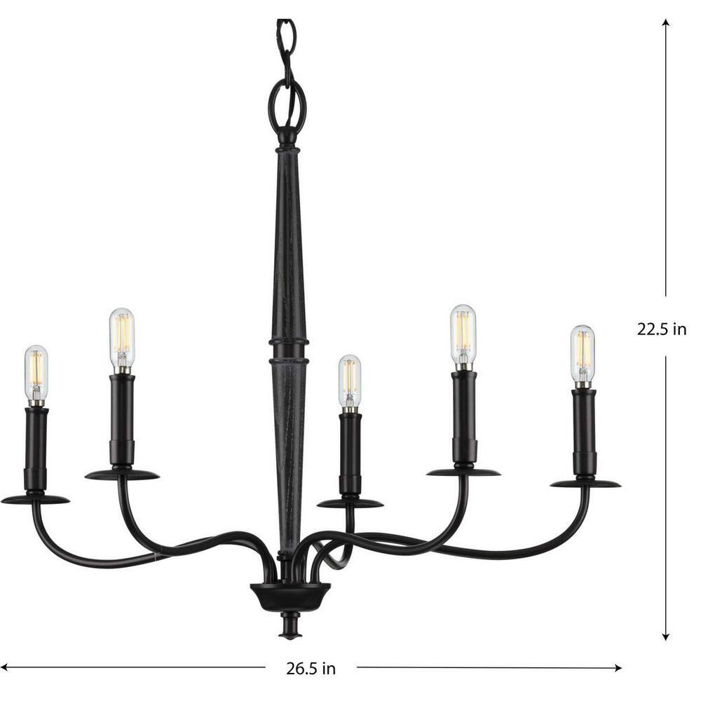 Matte Black 5-Light Vintage Candlestick Chandelier