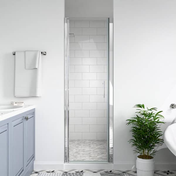 mortix 24 to 25-3/8 in. W x 72 in. H Pivot Semi-Frameless Shower Door in Chrome Finish with SGCC Certified Clear Glass