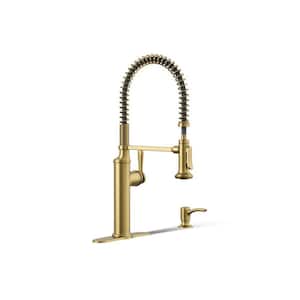 Sous Pro-Style-Single Handle Pull Down Sprayer Kitchen Faucet in Vibrant Brushed Moderne Brass