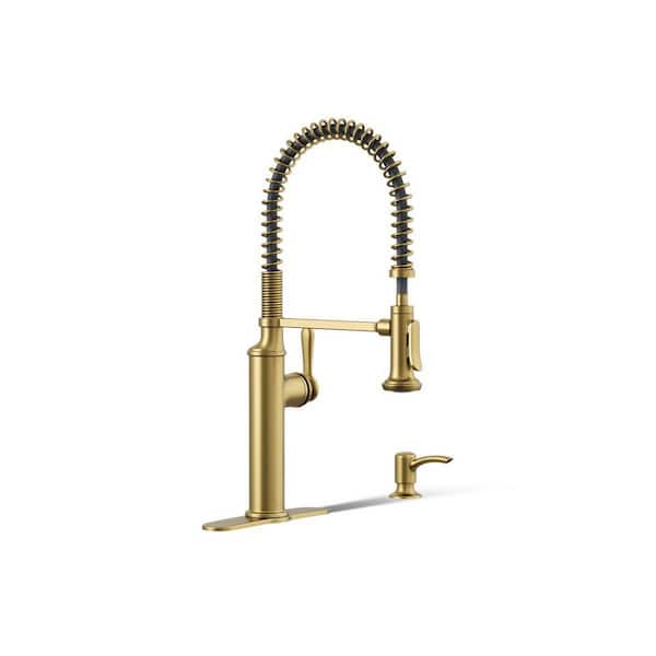Sous Pro-Style-Single Handle Pull Down Sprayer Kitchen Faucet in Vibrant Brushed Moderne Brass