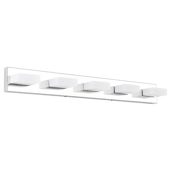 Modern 37.4 in. 5 Light Chrome Stainless Steel 6000K LED Vanity Light Bar Integrated LED Fixture
