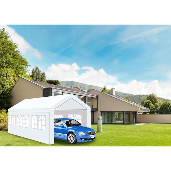 Unbranded 10 ft. x 20 ft. Outdoor Heavy Duty Canopy Garage Carport with 2 Removable Side Walls and Clear Window Glass