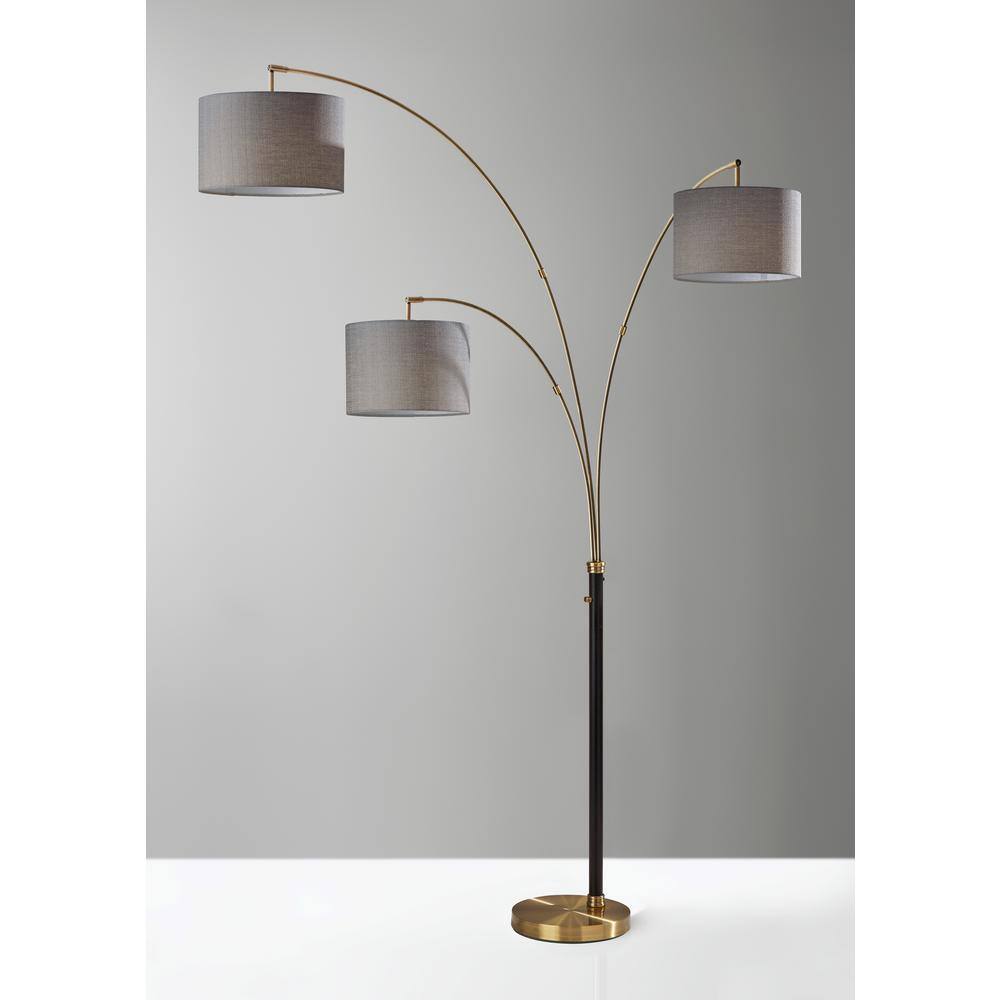 Mid-Century Modern 82" Black and Brass Arc Lamp with Multi-Head Design