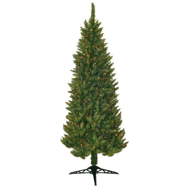 General Foam 7 ft. Pre Lit Slender Spruce Artificial Christmas Tree with Multi-Colored Lights