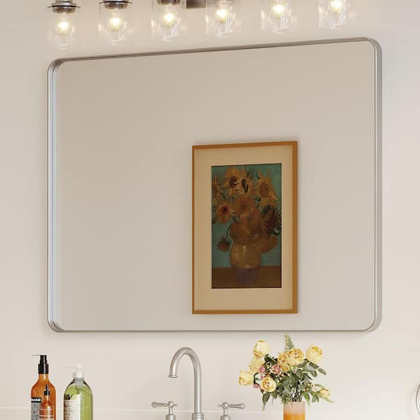 48 in. W x 36 in. H Rectangular Aluminum Framed Wall Bathroom Vanity Mirror in Silver