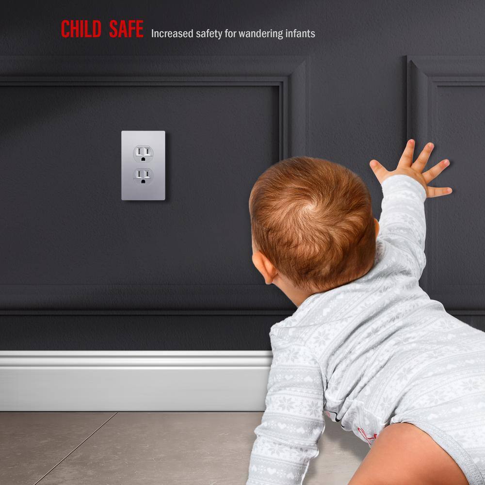 Silver Polycarbonate Screwless Duplex Outlet Wall Plate