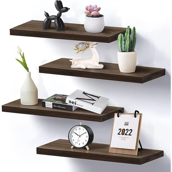 Cubilan 16 in. W x 6 in. D Brown Wood Composite Decorative Wall Shelf Floating Shelves Set of 4
