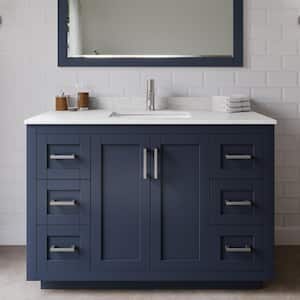 Miranda 48 in. W Single Bath Vanity in Dark Blue w/Cultured Marble Vanity Top in LV Carrara with White Basin and Mirror