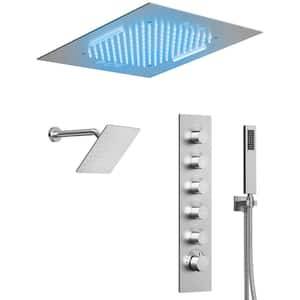 Square 15-Spray 20 in. and 10 in. Dual Shower Heads Ceiling Mount Fixed and Handheld Shower Head in Brushed Nickel