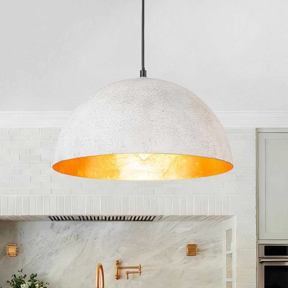Brava 1-Light Antique White and Gold Leaf Dome Pendant Light with Metal Shade price history on PriceWatchPro