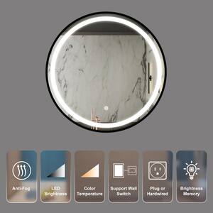 32 in. W x 32 in. H Small Round Frameless LED Lighted Wall Mounted Bathroom Vanity Mirror in Black