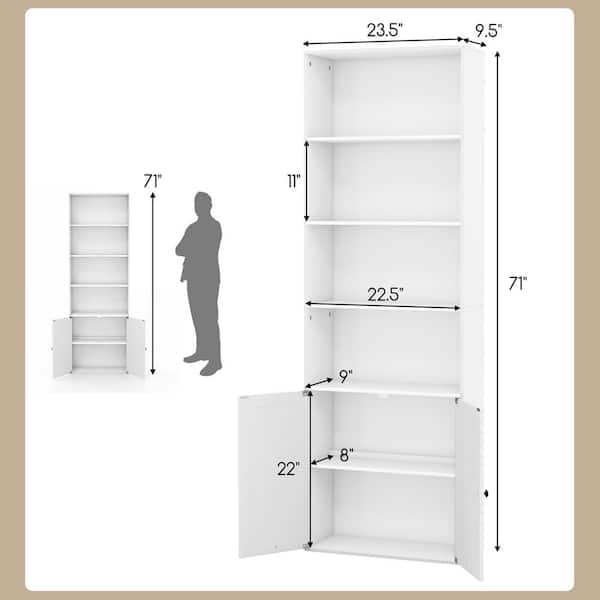 Costway 71 in. Tall White Wood 6 Shelves Farmhouse Bookcase