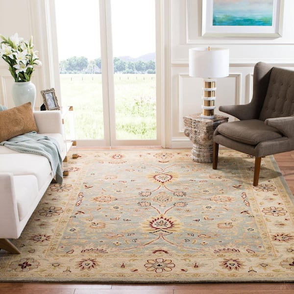 Antiquity Light Blue/Ivory 8 ft. x 10 ft. Border Area Rug