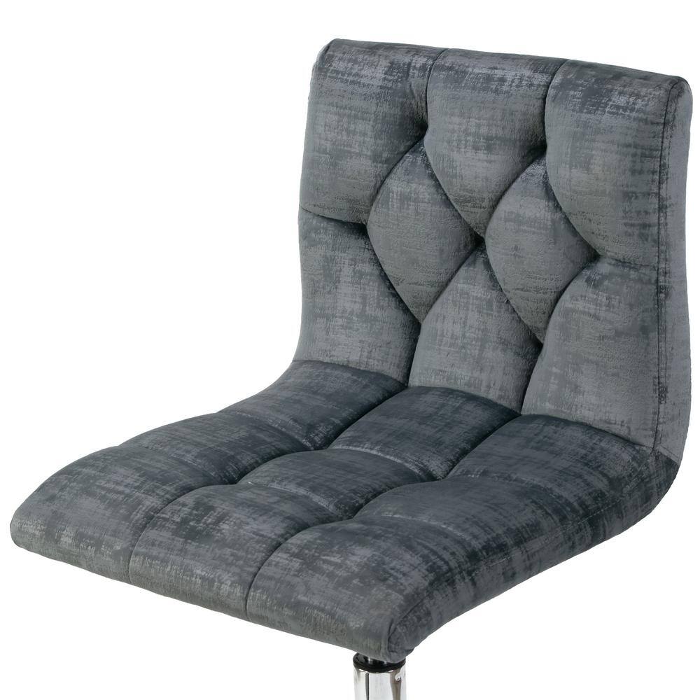 Gray Velvet Adjustable Height Swivel Task Chair with Chrome Base