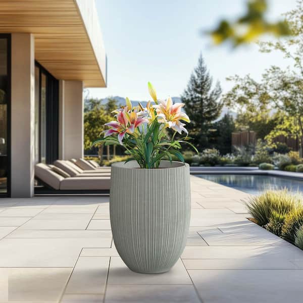 Morrava 17 in. Large Sage Gray (Enhanced Interior) Concrete Round Planter / Pot with Drainage Holes