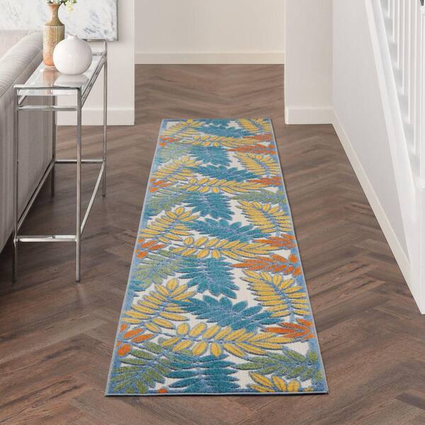 Aloha Ivory/Multi 2 ft. x 10 ft. Kitchen Runner Floral Contemporary Indoor/Outdoor Patio Area Rug