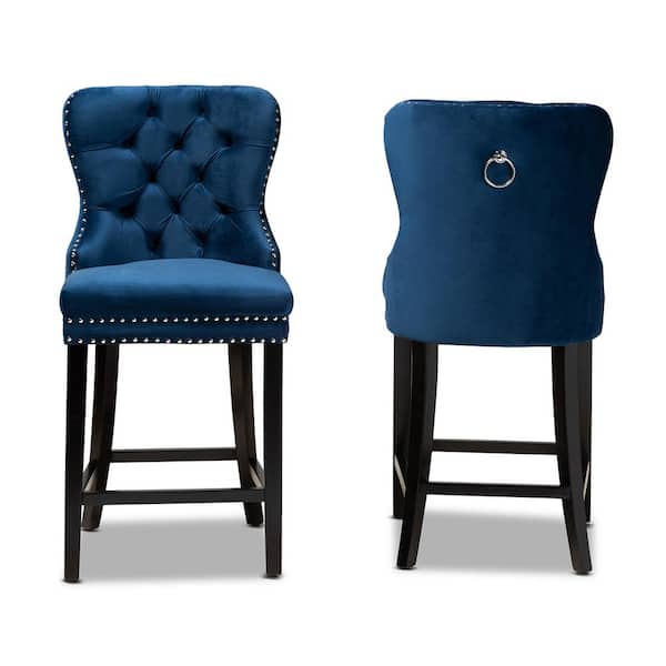 Baxton Studio Howell 26.in Navy blue and Espresso brown Counter Stool (Set of 2)