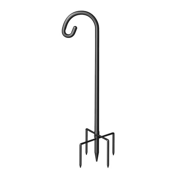 17.01 Black Powder-Coated Metal Adjustable Shepherd Hook with 5-Prong Base for Bird Feeders Plants Garden Decor