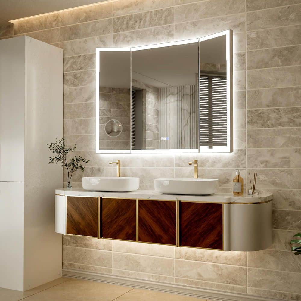 48 in. W x 36 in. H Rectangular Frameless Wall Mounted Tri-Fold LED Bathroom Vanity Mirror in Silver and Dimmer price history on PriceWatchPro