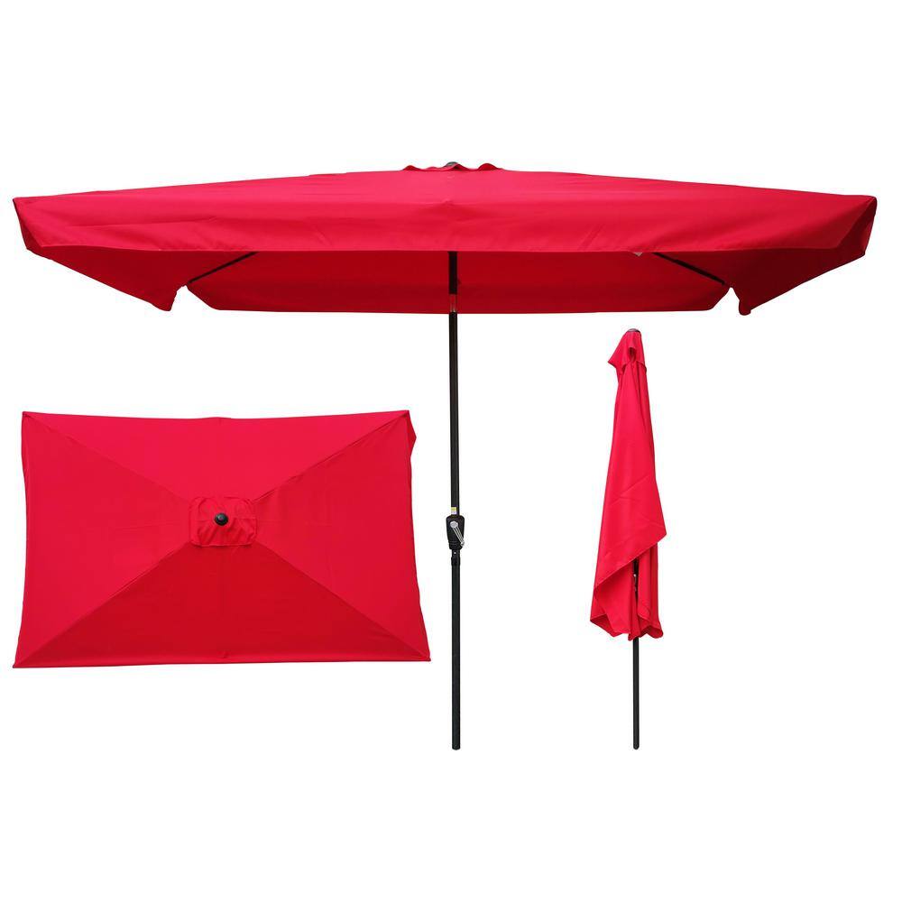 10 ft. x 6.5 ft. Aluminum Rectangular Market Umbrella with Crank and Push Button Tilt Patio Umbrella in Red price history on PriceWatchPro