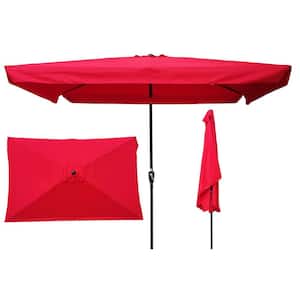 10 ft. x 6.5 ft. Aluminum Rectangular Market Umbrella with Crank and Push Button Tilt Patio Umbrella in Red