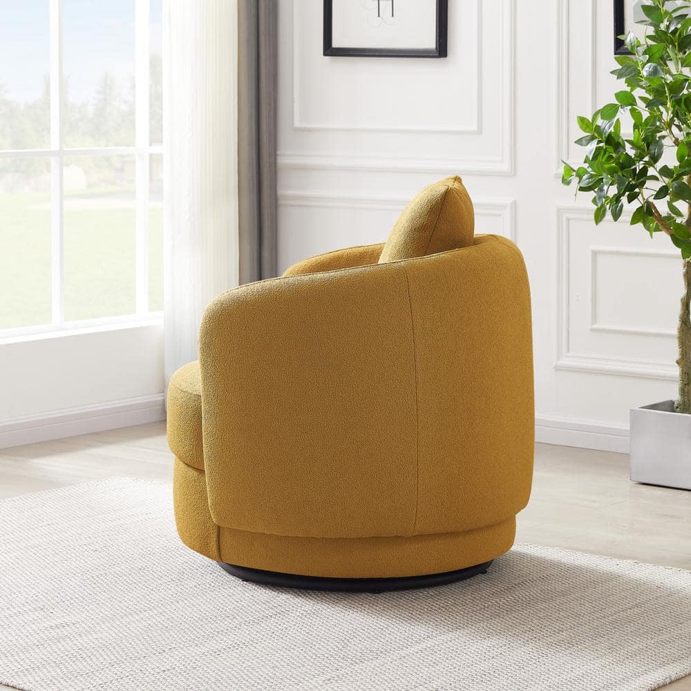 Mid-Century Modern Dark Yellow Microfiber Barrel Accent Chair