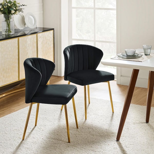 Milia Golden Legs Black Tufted Dining Chair (Set of 2)