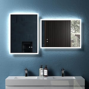 20 in. W x 28 in. H Rectangular Framed LED Lighted Anti-Fog Backlit Wall Bathroom Vanity Mirror in White