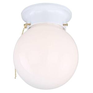 6 in. 1-Light White Globe LT Flush Mount with Pull Switch