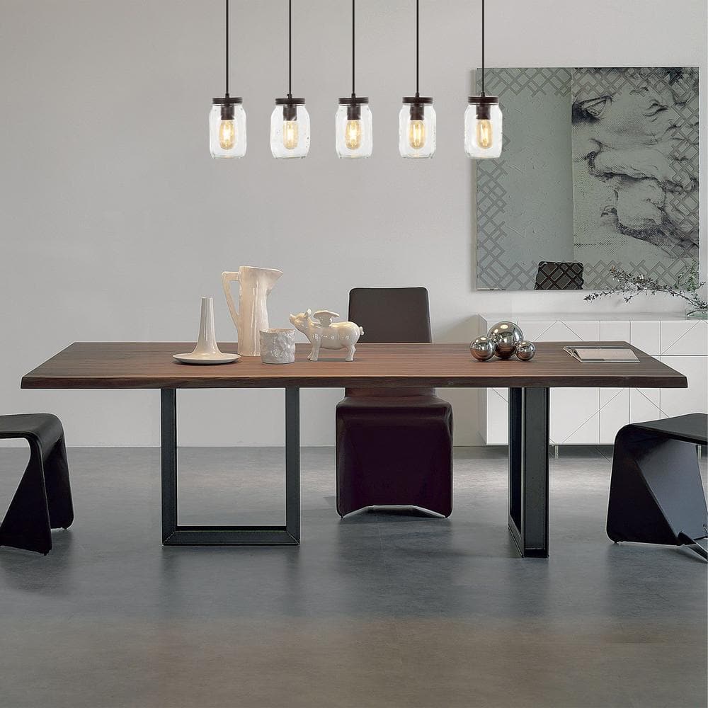 Gaines 33.25" Oil-Rubbed Bronze 5-Light Mason Jar LED Pendant