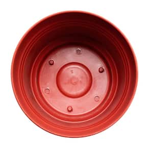 Saturn 12 in. Burnt Red Plastic Planter with Saucer