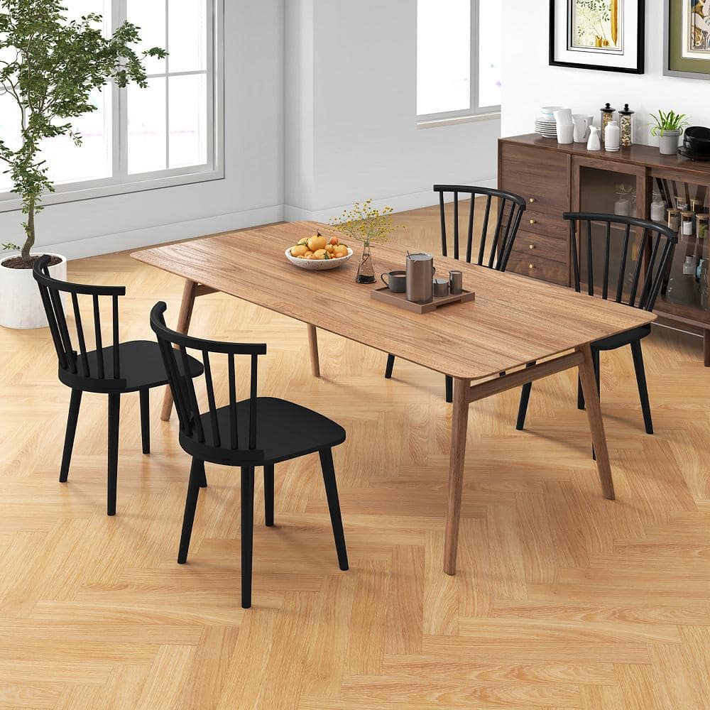 Gymax Black Wood Frame Dining Chair Windsor High Spindle Back