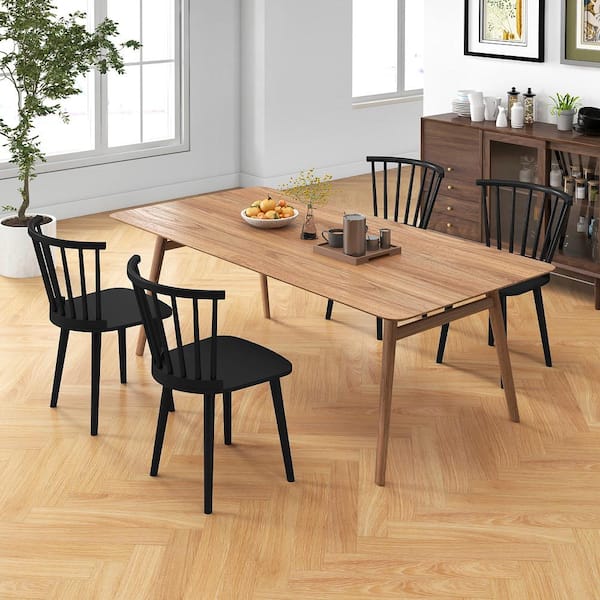Black Wood Frame Dining Chair Windsor High Spindle Back Kitchen Chairs (Set of 4)