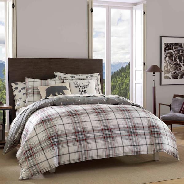 Eddie Bauer Alder 2-Piece Charcoal Gray Plaid Cotton Twin Comforter Set